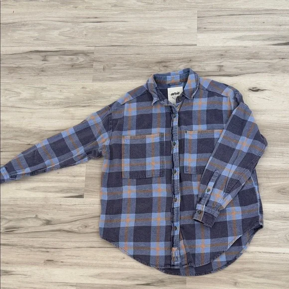 AERIE Blue and Orange Plaid Woman’s Shirt size XXS - Picture 6 of 8